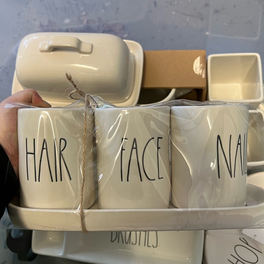 Rae Dunn Hair Face Nails Set of Three Jars